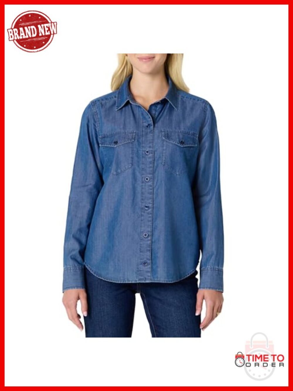 Relaxed-Fit Denim Chambray Button-Down Long-Sleeve Shirt Cotton Lyocell